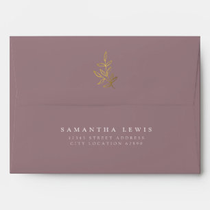 Enveloppe Mauve Simple Feuilles D'or Mariage