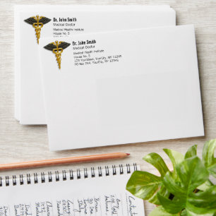 Enveloppe Médicale Classy Elegant Gold Caduceus Black Wings
