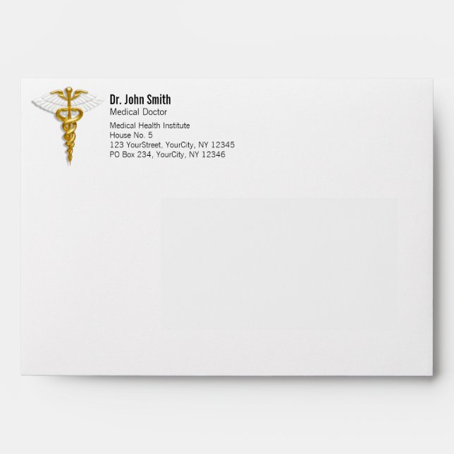 Enveloppe Médicale Elegant Gold Caduceus ailes blanches (Devant)