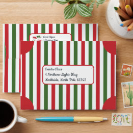 Enveloppe Mellow Snowmen - Xmas red white green stripes.