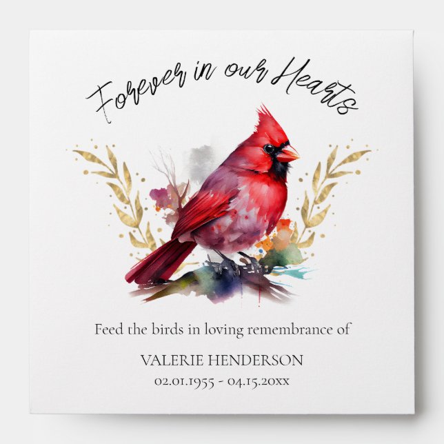 Enveloppe Memorial Bird Seeds Funeral Keepsaké Cardinal (Devant)