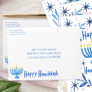 Enveloppe Menorah botanique de Hanukkah à l'aquarelle