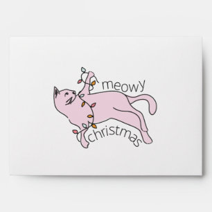 Enveloppe Meowy Christmas Cat Lights Retour Adresse