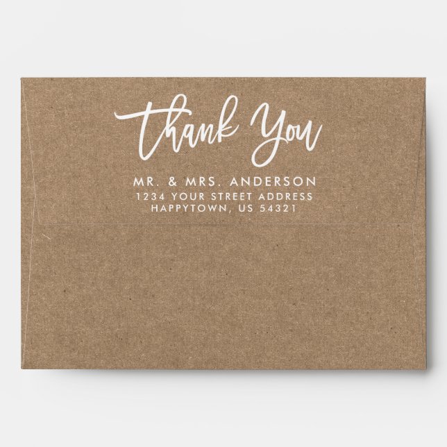 Enveloppe Merci de script moderne Kraft Style Mariage (Dos (Haut rabat))