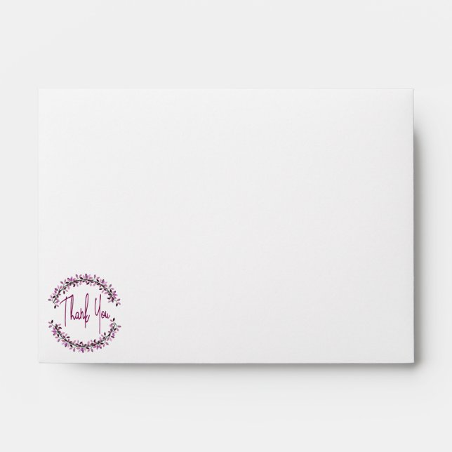 Enveloppe Merci Typographie Chic feuille pourpre couronne (Devant)