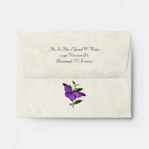Enveloppe Merci vintage pourpre de mariage de papillon