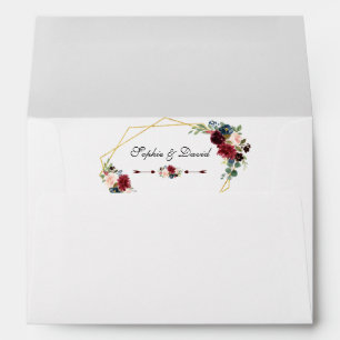 Enveloppe Merlot Marine bleu Floral Gold Frame Mariage