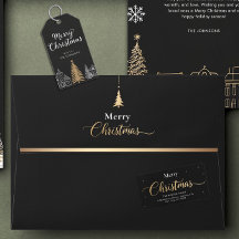 Merry Christmas Script Black & Gold Envelope