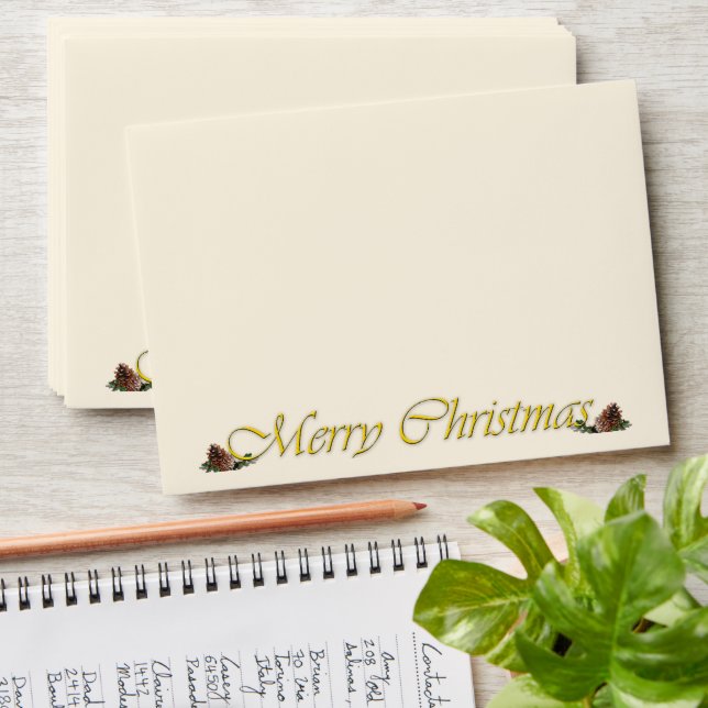 Enveloppe Merry Christmas Text with Wreath (Stacked)