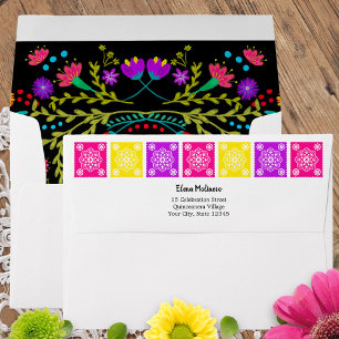 Enveloppe Mexique Papel Picado Fiesta Flowers Retour Adresse