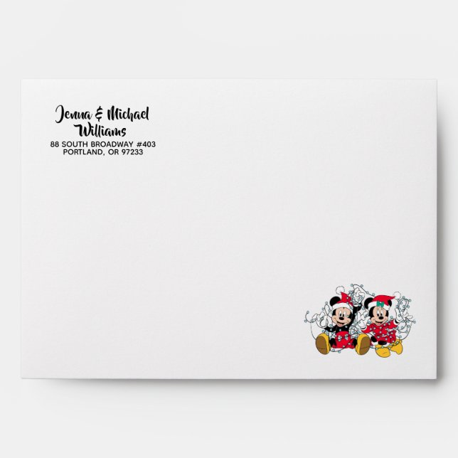 Enveloppe Mickey & Minnie |Lumières de Noël (Devant)