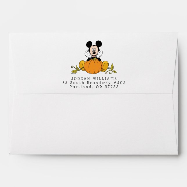 Enveloppe Mickey Souris assise sur le Citrouille (Dos (Haut rabat))