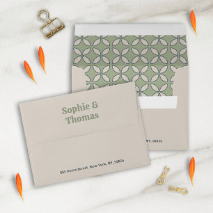 Enveloppe Mid Century Mod Retro Mariage Olive Green