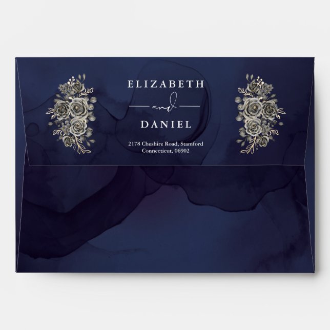 Enveloppe Midnight Blue Gothic Roses Floral Adresse de retou (Dos (Haut rabat))