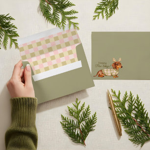 Enveloppe Mignon pull à carreaux de Noël pour chien teckel
