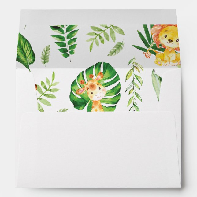 Enveloppe Mignonne Jungle Animaux Verdure Baby shower d'anni (Dos (Bas))