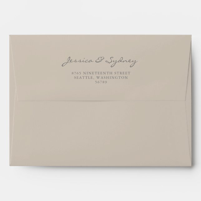 Enveloppe Mini-Beige Taupe Script Adresse de retour (Dos (Haut rabat))