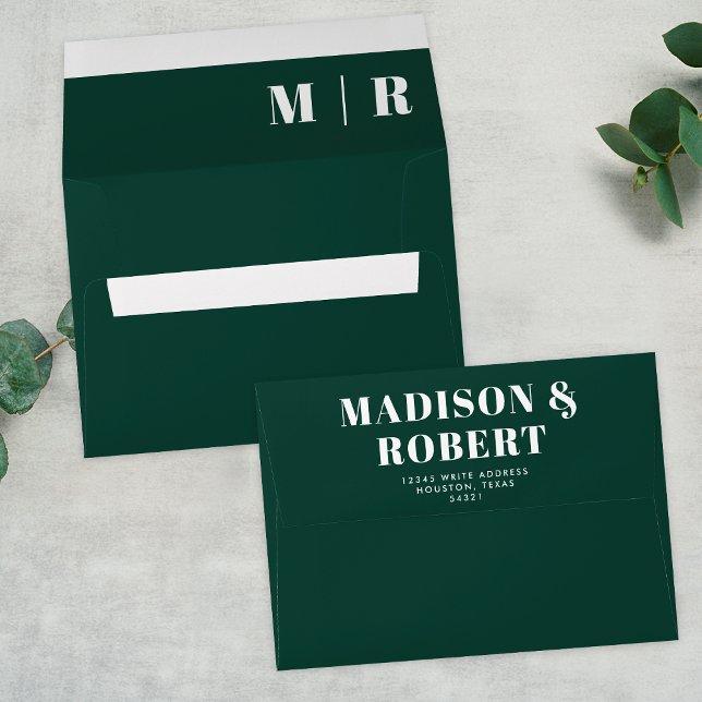 Enveloppe Minimal chic vert émeraude Monogramme Mariage gras (Créateur téléchargé)