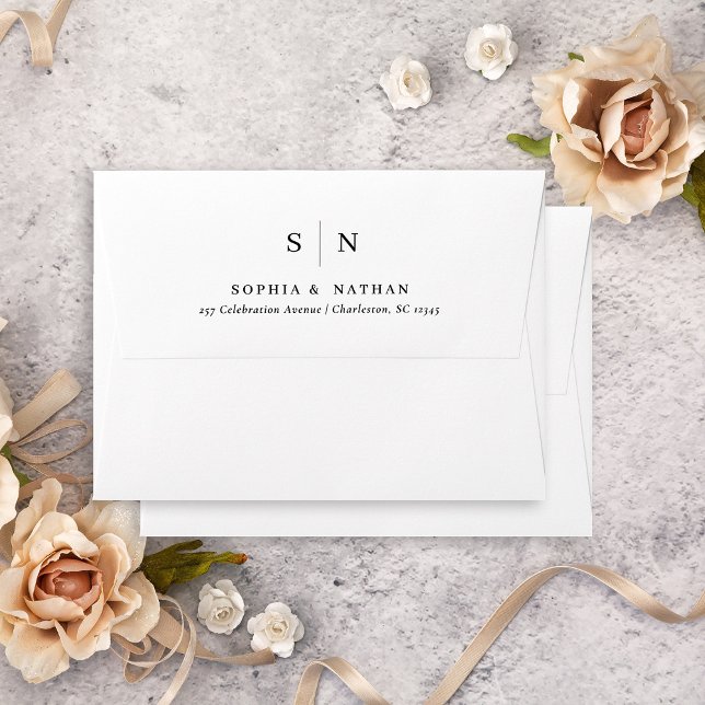 Enveloppe Minimal et chic | Mariage BUDGET Monogramme blanc (Créateur téléchargé)