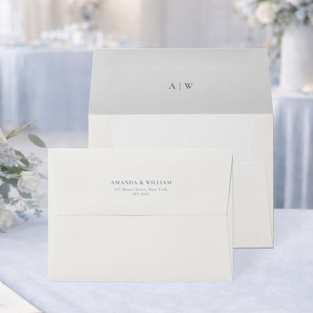 Enveloppe Minimal Wedding Envelope with Dusty Blue Monogram (Créateur téléchargé)