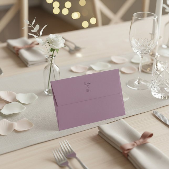 Enveloppe Minimalist Dusty Rose Purple Script Names Wedding (Créateur téléchargé)
