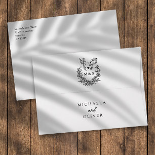 Enveloppe Minimaliste Doves Botaniques Élégant Mariage Scrip