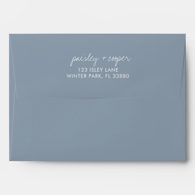Enveloppe minimaliste moderne Dusty Blue Mariage 5 (Dos (Haut rabat))