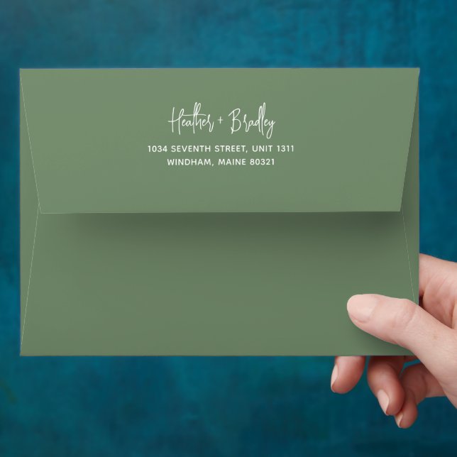 Enveloppe Minimaliste Sage Vert Mariage moderne (Hand)