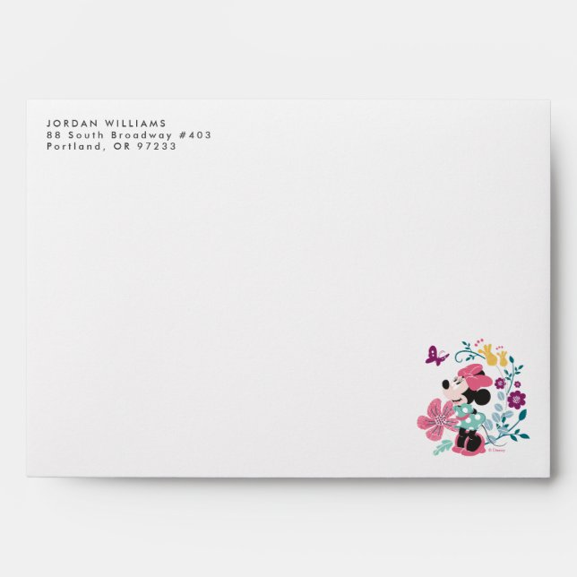 Enveloppe Minnie Souris & Fleurs - Bonne Fête des Mères (Devant)