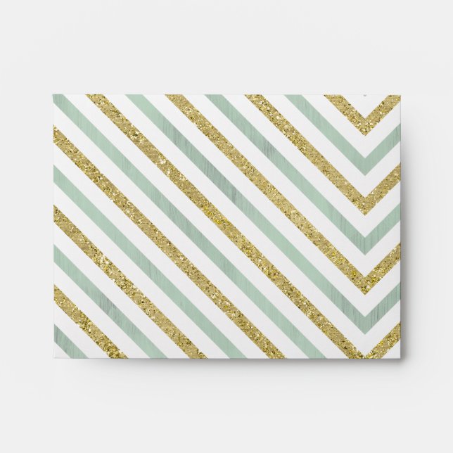 Enveloppe Mint Gold et White Chic Chevron Merci (Devant)
