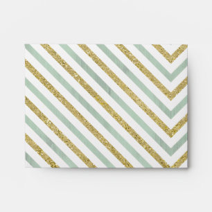 Enveloppe Mint Gold et White Chic Chevron Merci