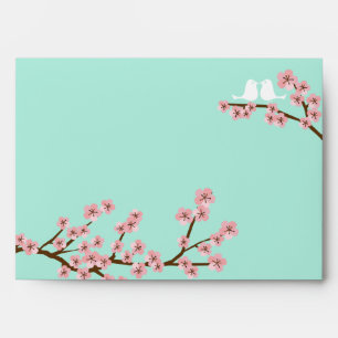 Enveloppe Mint Green & Pink Cherry Blossom Mariage moderne