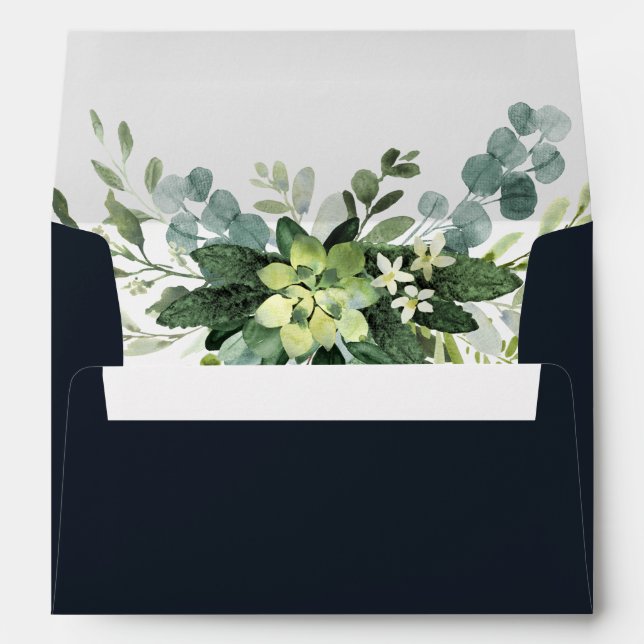 Enveloppe Minuit Bleu Succulent Adresse pré-imprimée 5x7 (Dos (Bas))