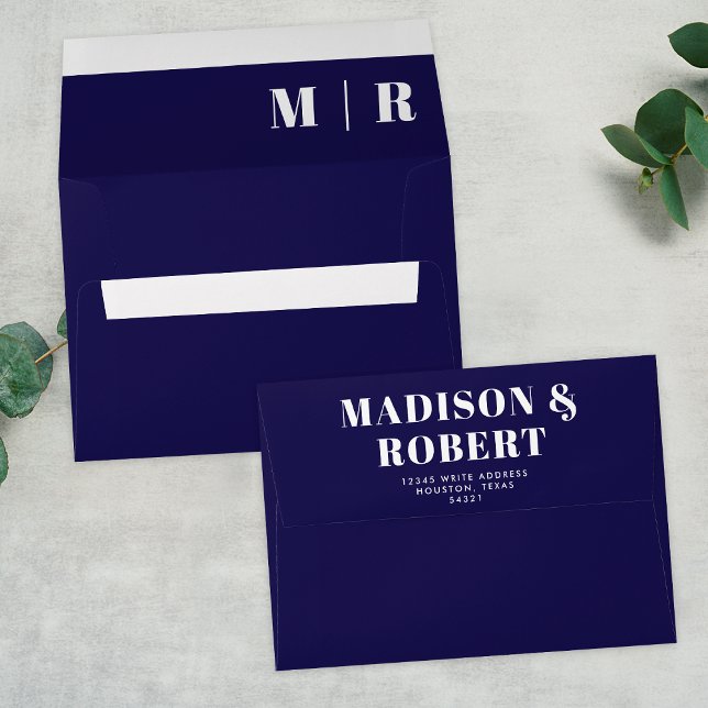 Enveloppe Minuscule chic marine bleu Monogramme Mariage gras (Créateur téléchargé)