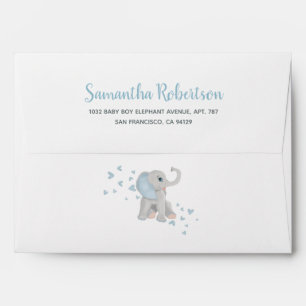 Enveloppe Mmple Bleu Bébé Eléphant Aquarelle Coeurs