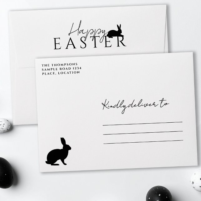Enveloppe Modern Black Typography With Bunny Happy Easter (Créateur téléchargé)