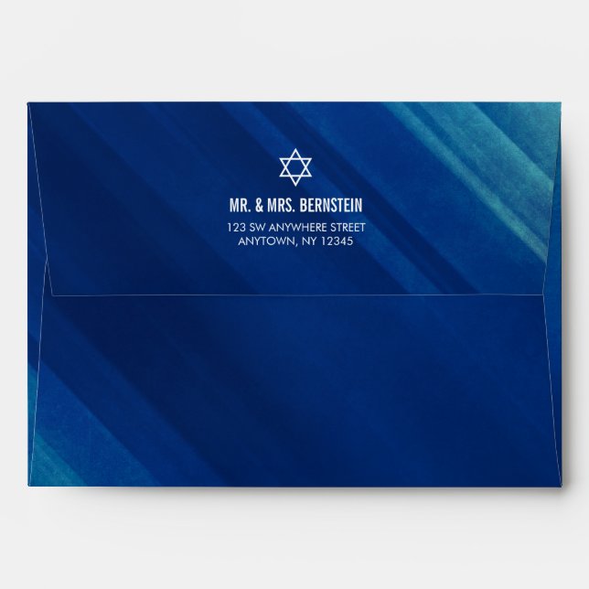 Enveloppe Modern Blue Grunge Bar Mitzvah Adresse de retour A (Dos (Haut rabat))