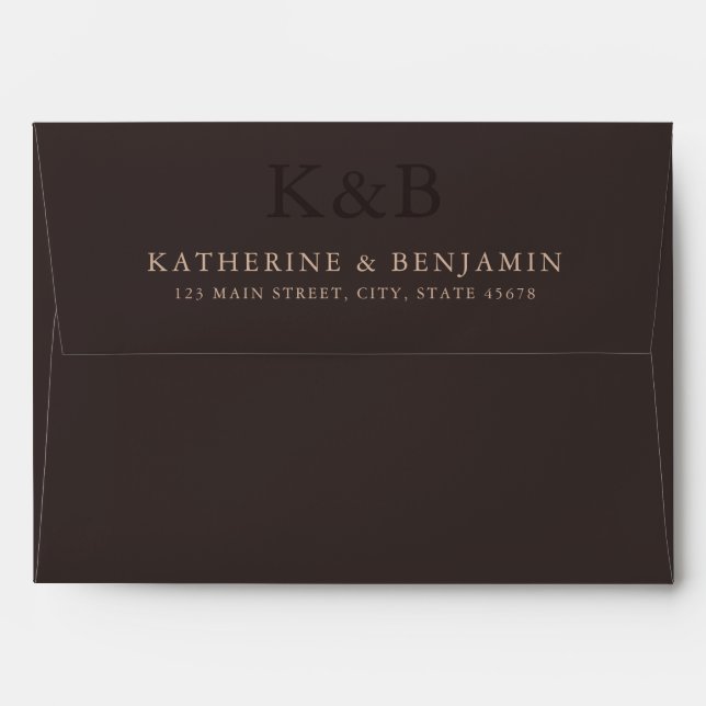 Enveloppe Modern Brown Monogram Minimalist Wedding (Dos (Haut rabat))