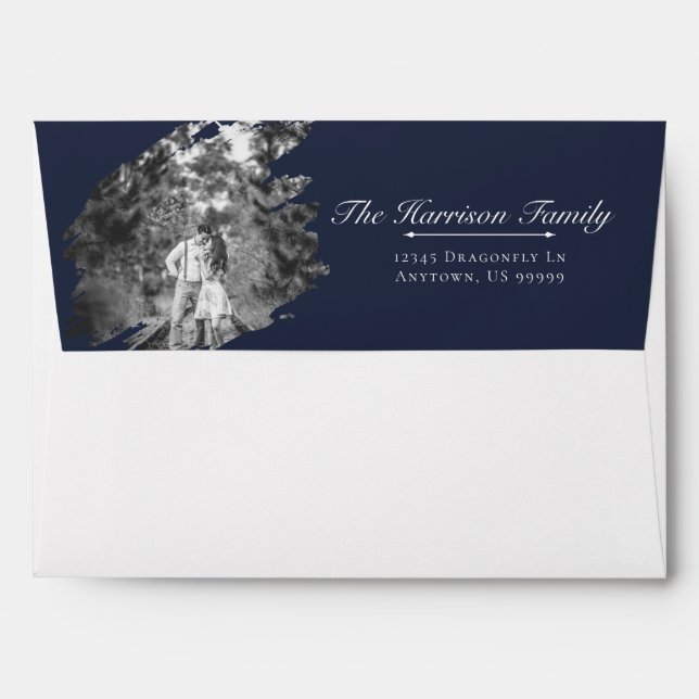 Enveloppe Modern Brushstroke Photo Wedding | Navy Blue (Dos (Haut rabat))