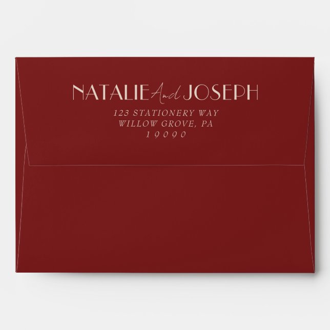 Enveloppe Modern Deep Red Retro Whimsical Fun Wedding (Dos (Haut rabat))