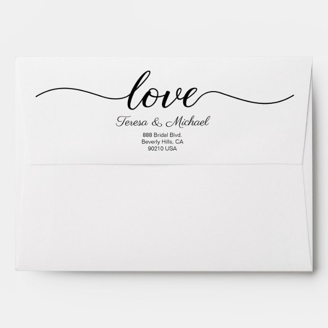 Enveloppe Modern Elegant Love Script Retourner Mariage d'adr (Dos (Haut rabat))
