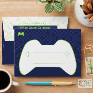 Enveloppe MODERN GAMER invité cool marine bleu neon