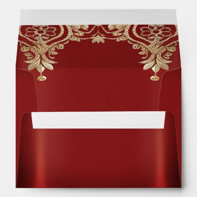Enveloppe Modern Gold Red Floral Envelope (Dos (Bas))