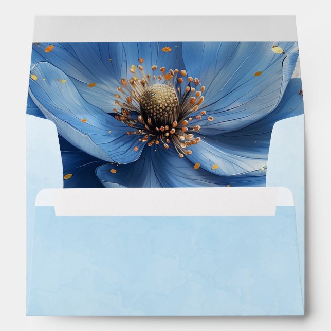 Enveloppe Modern Minimalist Gold and Blue Poppy  (Dos (Bas))