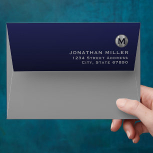 Enveloppe Modern Navy Blue Silver Adresse de retour