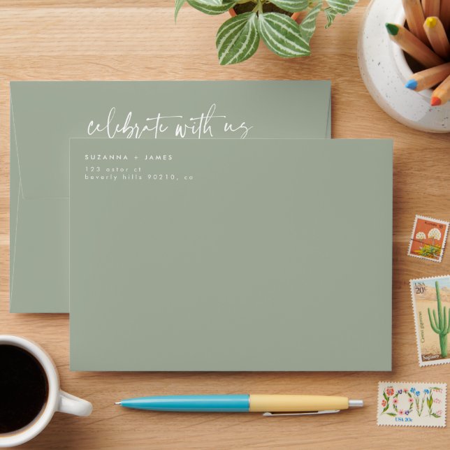 Enveloppe Modern Sage Green Célébrez avec nous Mariage de sc (Desk)