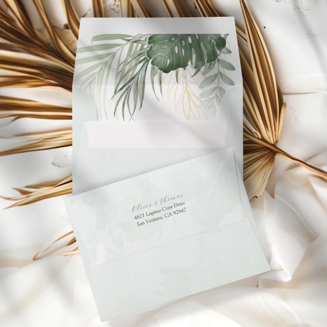 Enveloppe Modern Tropical Green Wedding (Créateur téléchargé)