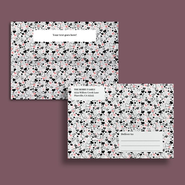 Enveloppe Modern Valentine Pink Black Hearts Love Envelopes (Modern Valentine Pink Black Hearts Love Envelope)