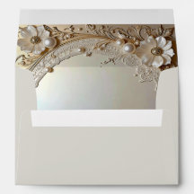 Modern White Flowers Pearls Envelope