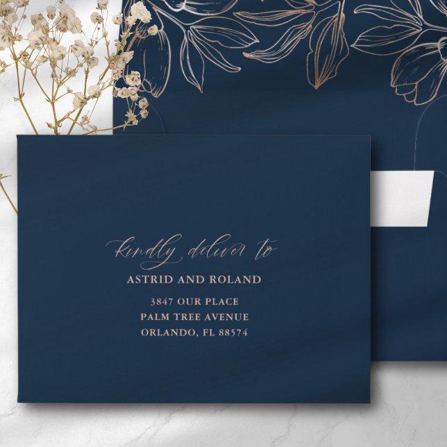 Enveloppe Moderne Bleu & Rose Gold Foliing Mariage RSVP (Créateur téléchargé)